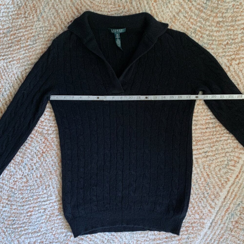 Lauren Ralph Lauren Black Collared Cable Knit Sweater Women's Size Medium Lambsw - Picture 5 of 10